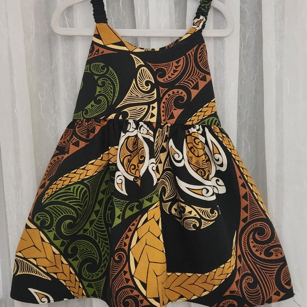 E&K Fashion African Dress w/ Black, Green, &Orange Patterns, Size 3/4, EUC